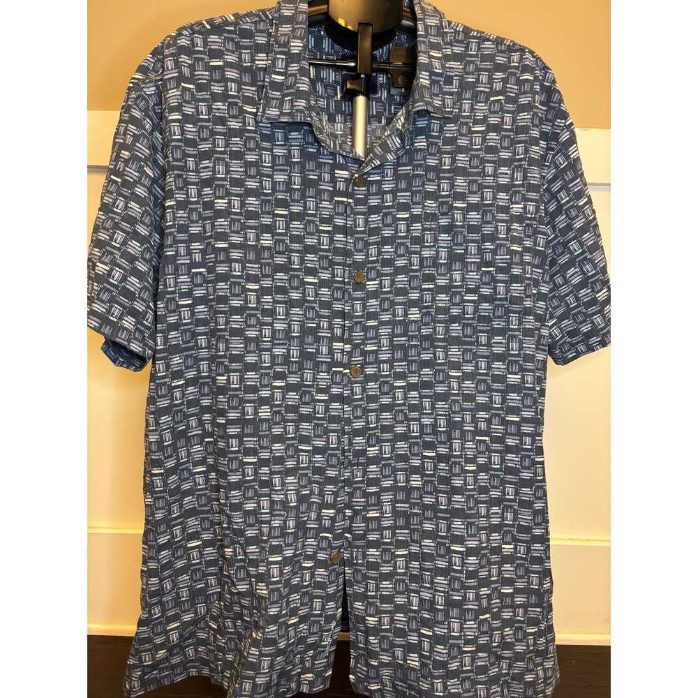 Tommy Bahama Mens 3XL Silk Blend Geometric Print Short Sleeve Button Down Shirt